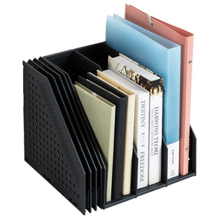 Deli Collapsible Magazine File Holder, Desk Organizer Document Folder for Office Organization and Storage, 3 Vertical Compartments, Dark Grey