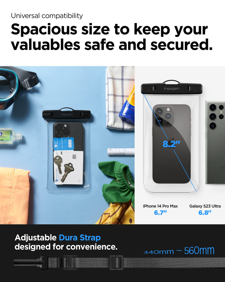 Spigen Universal Waterproof Phone case [2 Pack] IPX8 Pouch A601 compatible with iPhone, Samsung Galaxy and Smartphone up to 7 inches - Crystal Clear