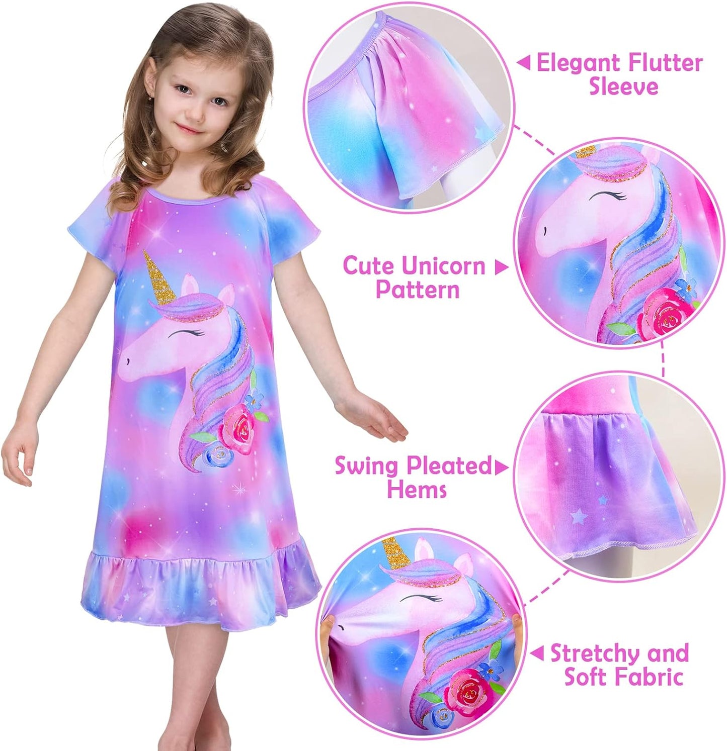 ICOSY Matching Girls & Doll Nightgowns Clothes Unicorn Pajamas Sleepwear Outfit for Girls and American 18" Girl Doll