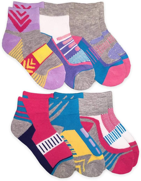 Jefferies Socks girls Tech Sport Quarter Half Cushion Socks 6 Pair Pack Socks (pack of 6)