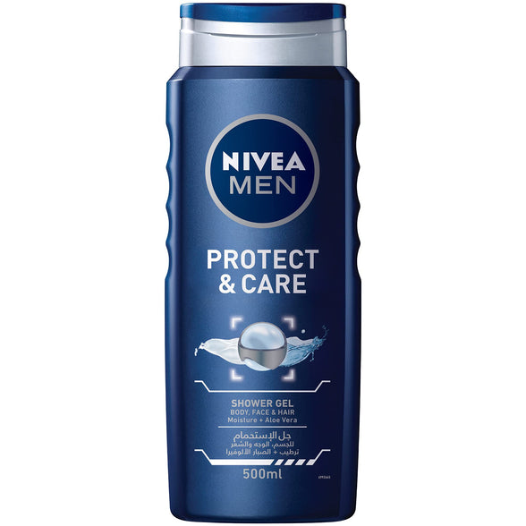 NIVEA MEN 3in1 Shower Gel Body Wash, Protect & Care Aloe Vera Masculine Scent, 500ml