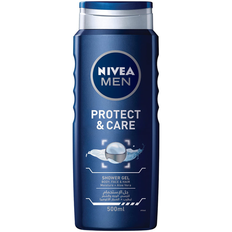 NIVEA MEN 3in1 Shower Gel Body Wash, Protect & Care Aloe Vera Masculine Scent, 500ml