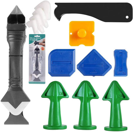 DELFINO caulking tool, caulk remover, 5 in 1 caulk tool kit, silicone caulk and plastic Scraper for Kitchen, Bathroom, Window and Sink Joint (blue)