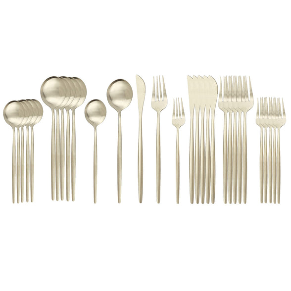 30Pcs Flatware Set Matte Knife Spoon Fork Tableware Set Stainless Steel Dinnerware Set Kitchen Silverware Cutlery Set