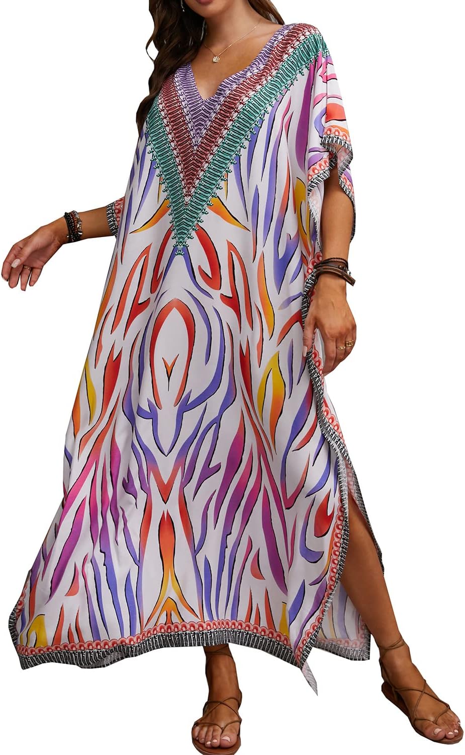 YouKD Wemon's Summer Long Kaftan Bohemian Maxi Kimono Dress Swimsuit Beach Cover Up Robes