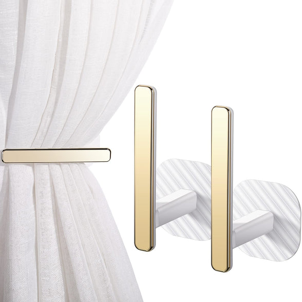 2 Pcs Curtain Holders Gold Curtain Holdbacks Self Adhesive Drapery Curtain Tiebacks L Shaped Curtain Hooks Nordic Style Window Treatment Holdbacks for Home Office Decorative Curtain Decor（White）