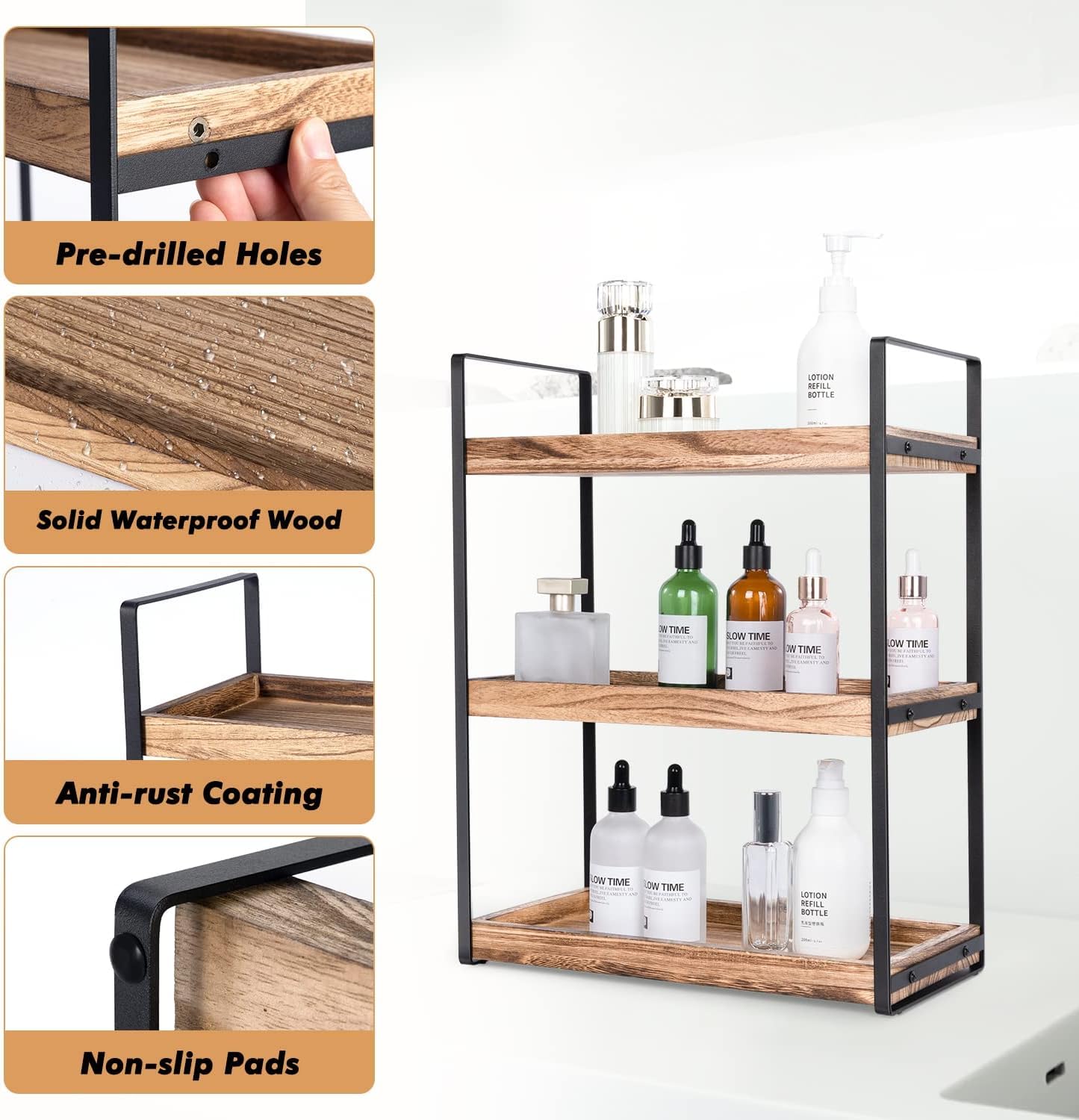 OFRANK 3-Tier Countertop Organizer for Bathroom Counter Stylish Wood Bathroom Vanity Organizer Shelf Storage - The Perfect Addition to Your Bathroom Counter Decor (3 Tiers)