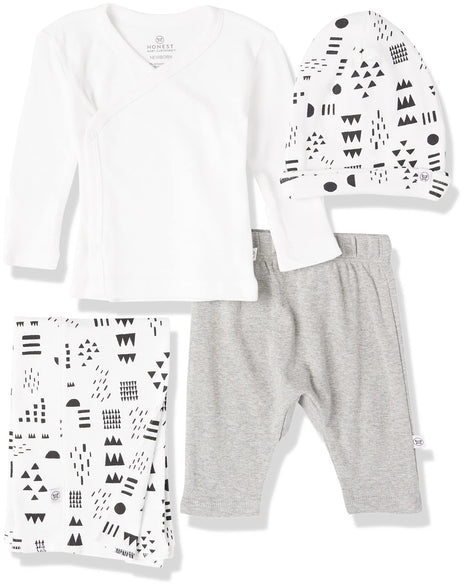 HonestBaby unisex-baby 4-Piece Organic Cotton Take Me Home Gift Set Pajama Set(0-3M)