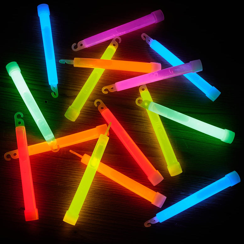 25 Ultra Bright Glow Sticks,Emergency Light Sticks,6 Inch Large Glow Sticks Bulk with Red Ribbon,Glowsticks with 12 Hour Duration for Camping Accessories,Parties,Hurricane,Earthquake,Survival Kit