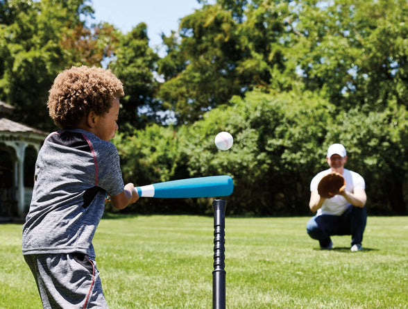 Kidoozie EZ-Adjust T-Ball Set - Height-Adjustable T-Ball Set for Kids - Soft Foam Bat and 3 Tee Balls Included