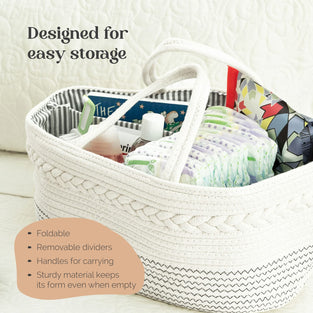 luxury little Baby Diaper Caddy Organizer - Rope Nursery Storage Bin for Boys and Girls - Large