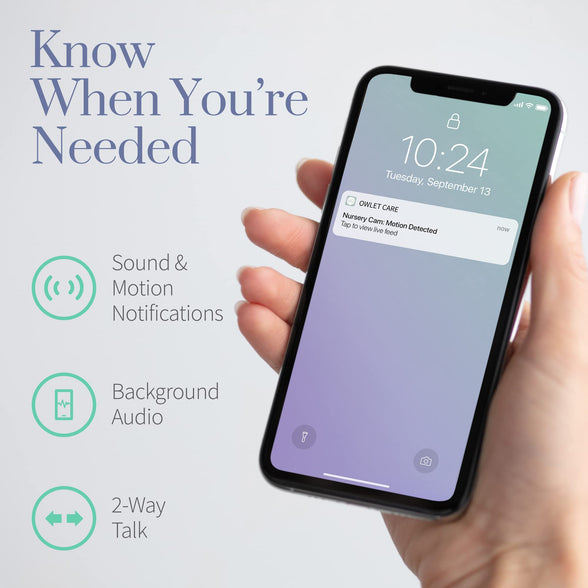 Owlet Cam Smart Baby Monitor - HD Video Monitor with Camera, Wide Angle Lens, Audio and Background Sound, Encrypted WiFi, Motion and Sound Notifications, Humidity, Room Temp, Night Vision, 2-Way Talk