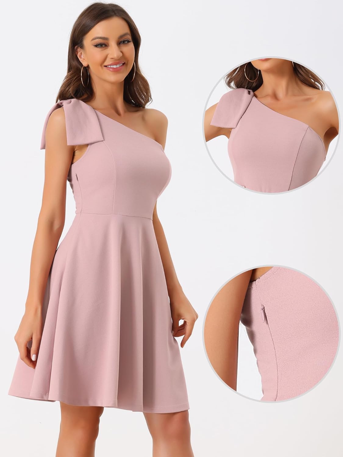 Allegra K Elegant Dresses for Women Bow One Shoulder with Pockets A-line Cocktail Party Dress