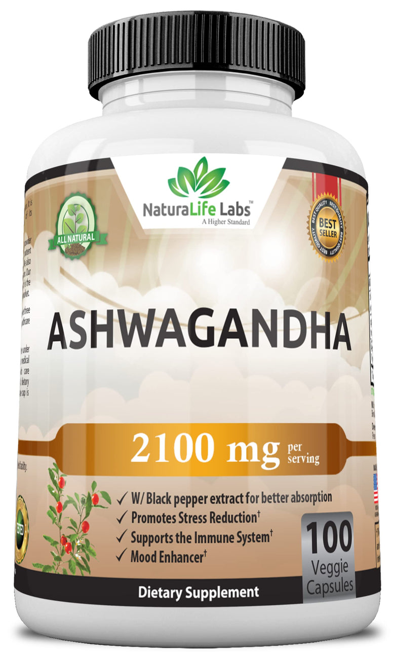 Organic Ashwagandha 2,100 mg - 100 Vegan Capsules Pure Organic Ashwagandha Powder with Black Pepper Extract - Natural Anxiety Relief, Mood Enhancer, Immune & Thyroid Support, Anti Anxiety