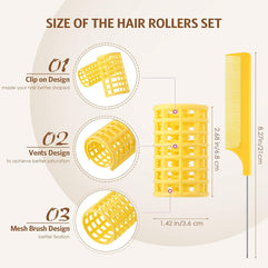 12 Pieces Hair Roller, Large Size Plastic Hair Rollers Hair Curlers with Steel Pintail Comb Rat Tail Comb for Short Hair Long Hair Hairdressing Styling Tools (Random Color,6.8 x 3.6 cm)