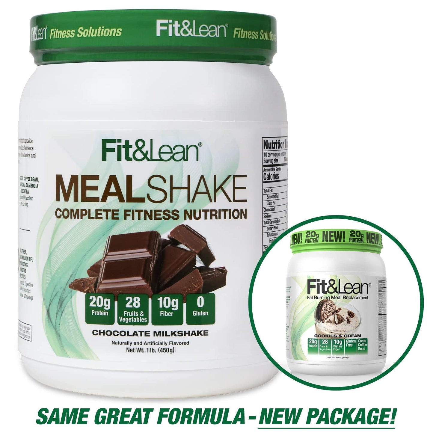 Fit & Lean Meal Shake Meal Replacement with Protein, Fiber, Probiotics and Organic Fruits & Vegetables, 1lb, Chocolate, 10 Servings Per Container