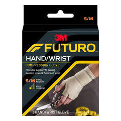 Futuro Compression Glove (wrist support), Beige color, S/M size, 09183ENR. Provides support to aching, swollen or weak hand and wrist, mild support. 1 Unit/pack
