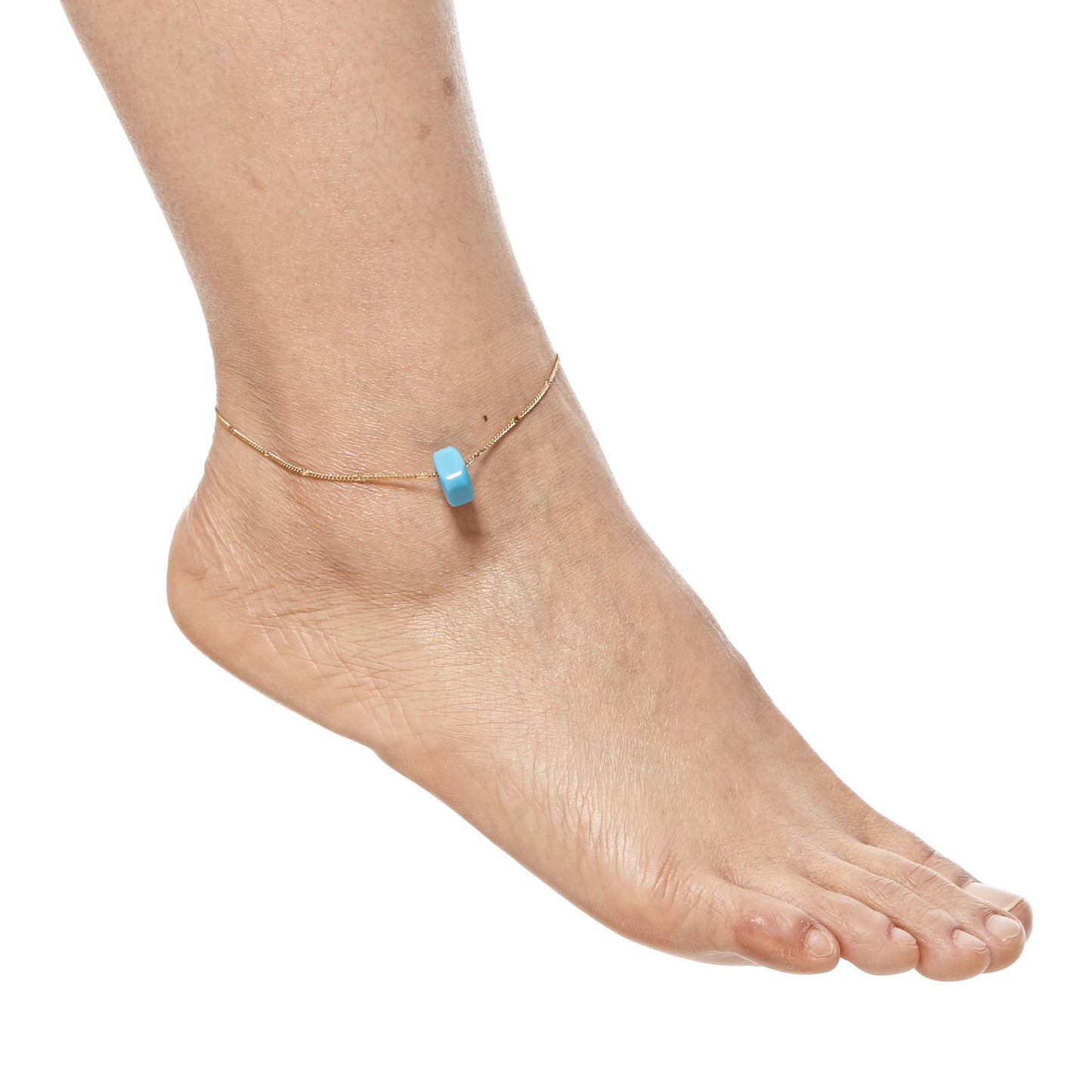 Alwan Gold Plated Medium Size Anklet with Eye Catching Blue Ceramic Stone for Women - EE3820SG