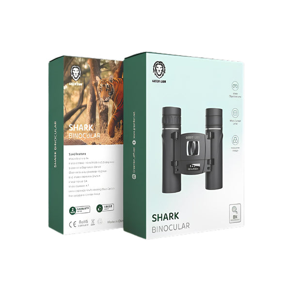 Shark Binocular by Green Lion, 8x Zoom Magnification, Suitable for Outdoor Activities(Camping, Hiking), 5.8 Degrees Field Of View, Innovative Design, Multi Coated Lens, 21mm Objective Lens (Black)
