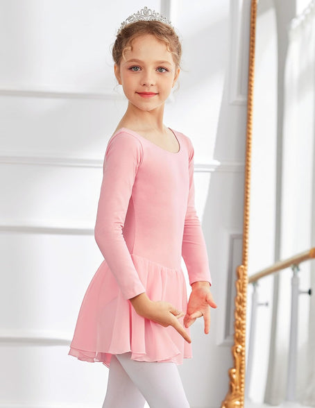 Zaclotre Girl's Classic Long Sleeve Dance Dresses Ballet Skirted Leotard