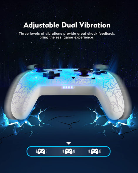 BlNBOK Switch Controller, Wireless Switch Pro Controller for Switch/Switch Lite/Switch OLED, 8 Colors Adjustable LED Wireless Remote Gamepad with Unique Crack/Turbo/Motion Control (White)