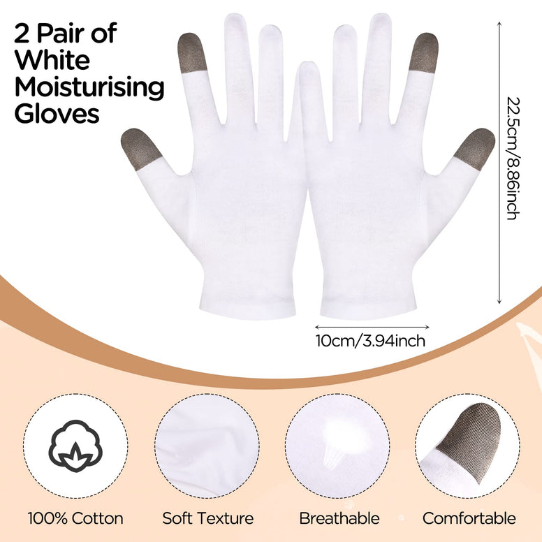 2 Pairs Touch Screen Thin Moisturizing Gloves, White Cotton Moisturizing Gloves for Dry Hands Skin Spa Gloves Rough-Cracked Chapped Eczema