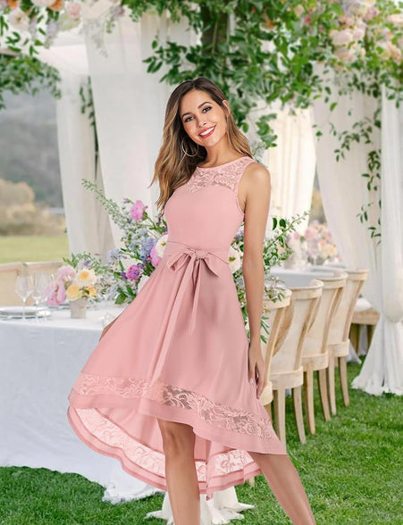 High Low Wedding Guest Dresses for Women Cocktail Evening Lace Party Dress Teen Semi Formal Bridesmaid Dress Tea Length