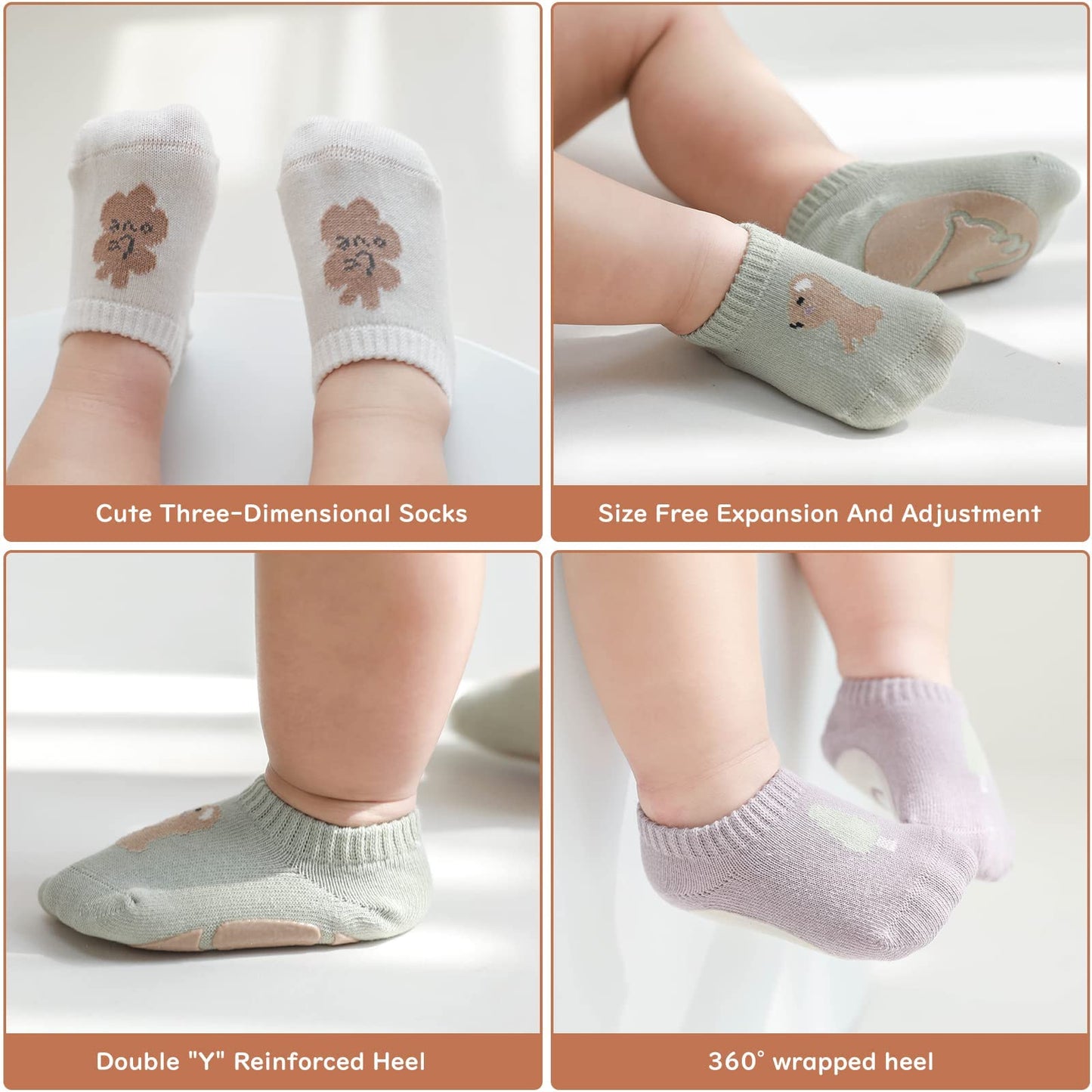 Toddler Baby Non Slip Socks, Azonee 5 Pairs Anti Slip Cozy Kids Socks for 1-3 years old Toddler Little Kids