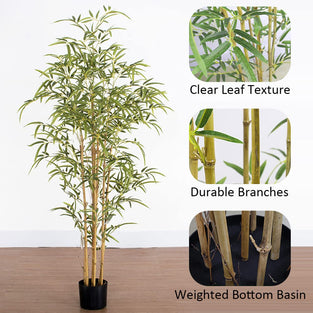 Gluckluz Artificial Bamboo Tree Realistic Plants Fake Decorative Trees Faux Potted Modern Tree with Lifelike Bamboo Leaves and Branches in Nursery Pot for Home Office (120cm High)