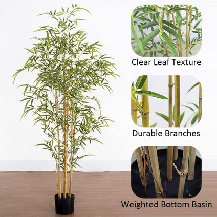 Gluckluz Artificial Bamboo Tree Realistic Plants Fake Decorative Trees Faux Potted Modern Tree with Lifelike Bamboo Leaves and Branches in Nursery Pot for Home Office (120cm High)