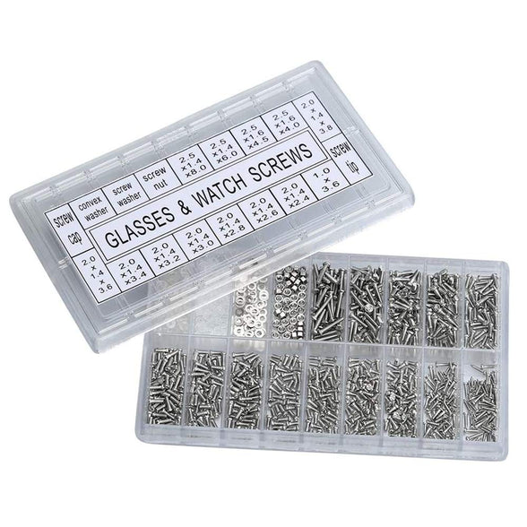 Eyeglass Repair Kit, 1000Pcs Sunglasses Watch Tiny Screws Assortment Stainless Steel with Tweezers Nut Washer Micro 4 in 1 Screwdriver Tool for Spectacles Eyeglasses Glasses Clock Repairing