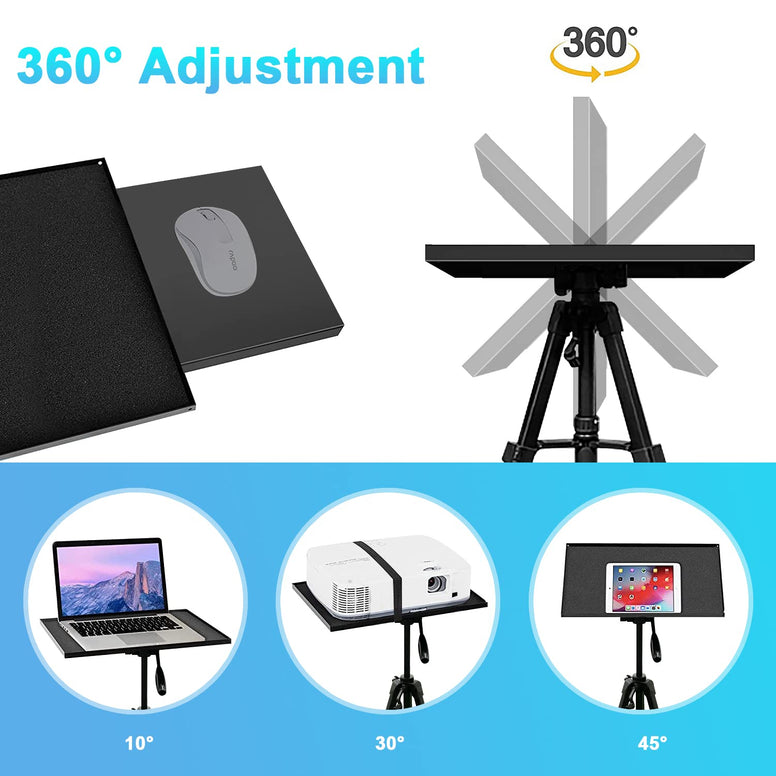 Gluckluz Projector Tripod Stand Universal Laptop Floor Holder Adjustable 53-110cm Height Foldable Projector Telescopic Support with 360 Rotating Enlarged Tray for Office Home Stage Studio Outdoor