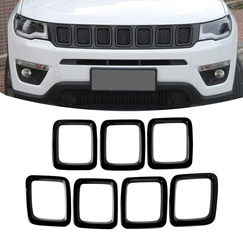 JeCar Grille Inserts ABS Grill Cover Exterior Accessories for Jeep Compass MP 2017 2018 2019, Black