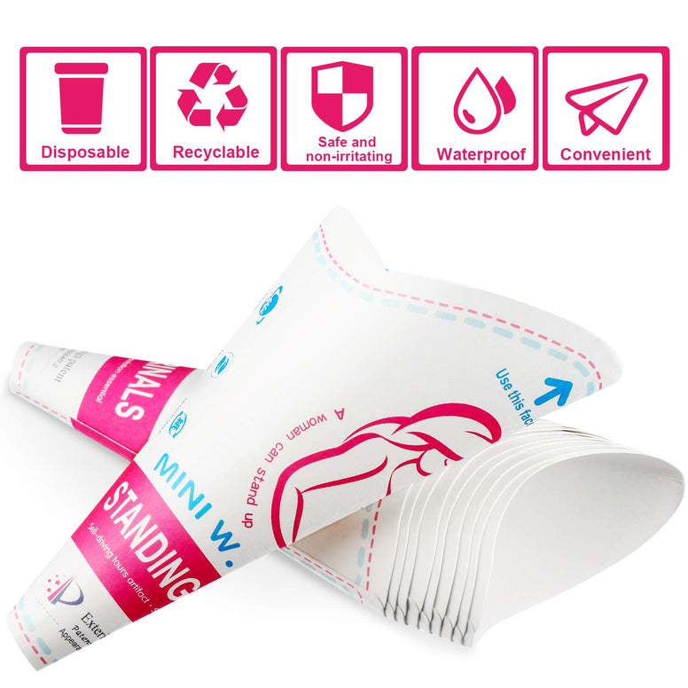 Disposable Female Urination Device Portable Lightweight Women Urinal Funnel Outside Standing Pee Cup Waterproof Paper Standing Urinary Funnel for Camping, Hiking, Pregnant