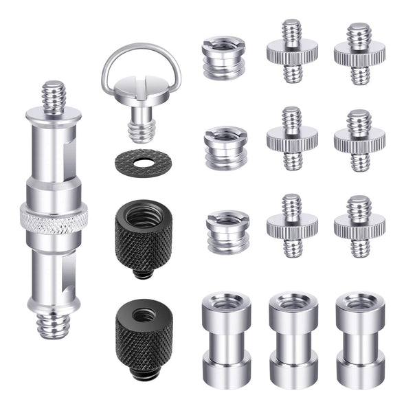 Neewer Camera Screw Kit, 16 Pieces Tripod Screw Adapter Converter Spigot Screw Mount Pack (1/4" to 1/4", 1/4" to 3/8", Female to Male, Male to Male, etc) for Camera/Tripod/Flash/Stand/Mic/Rig/Cage