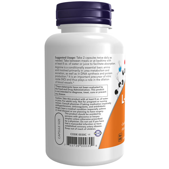 NOW L-Arginine 500 mg, 100 Capsules