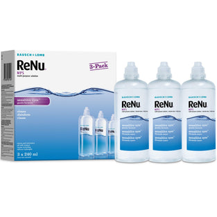 ReNu Multi-Purpose Contact Lens Solution 3 x 240ml - Soft Contact Lenses for Comfortable Wear - Gentle on Sensitive Eyes - Clean, Disinfect, Rinse, Lubricate and Store your Lenses - Lens Case Included