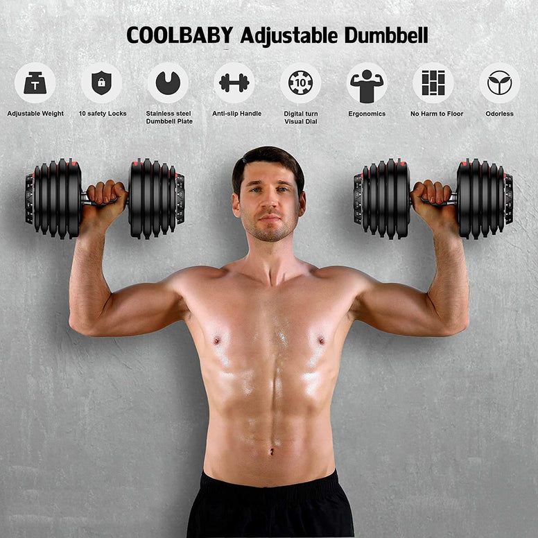 COOLBABY Adjustable Double Dumbbell,Comprehensive Training Equipment for Home Gym, Non-Slip Handle, Rust-Resistant,52.5LB