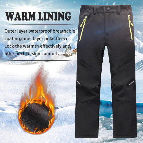 LNFINTDO Kids Waterproof Trousers Boys Girls Walking Trouser with Fleece Lined Winter Thermal Softshell Pants for Outdoor Skiing Hiking