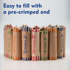 Ribao 128 Assorted Preformed Crimped End Coin Roll Wrappers, 32 Each of Nickels, Dimes, Pennies and Quarters