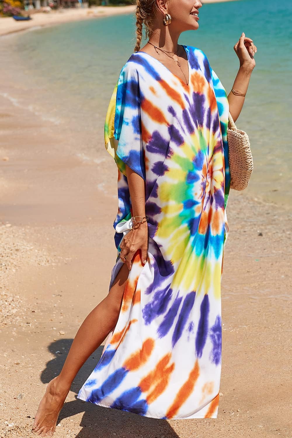 YouKD Summer Long Kaftan Bohemian Loungewear Beach Swimsuit Cover Up Maxi Dress for Women