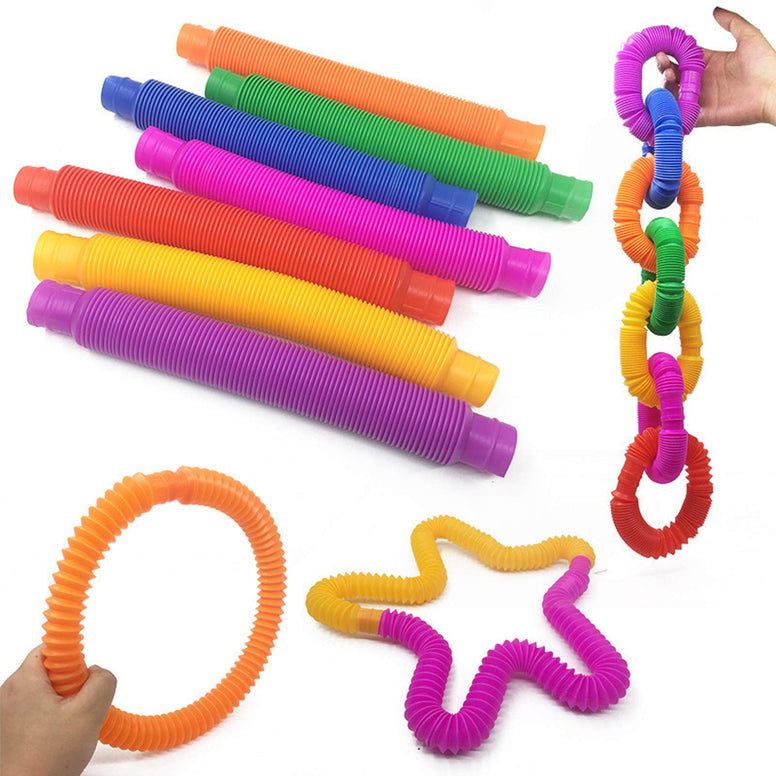 Sensory tubes Toy, Decompression Stress Relief Tool Fun Pull and Pop Tubes for Kids Stretch for Sensory Kids and Learning Toys (Random, 5Pcs)
