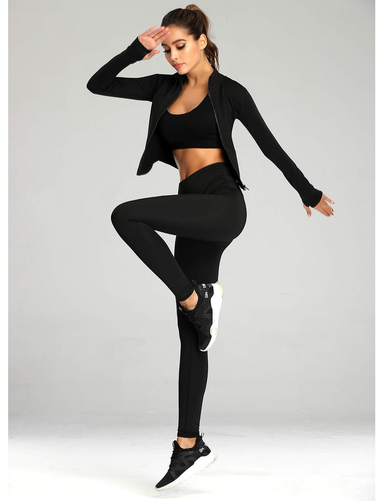 Uaneo Womens White Cropped Slim Athletic Yoga Workout Track Sports Zip Up Jacket (Medium)