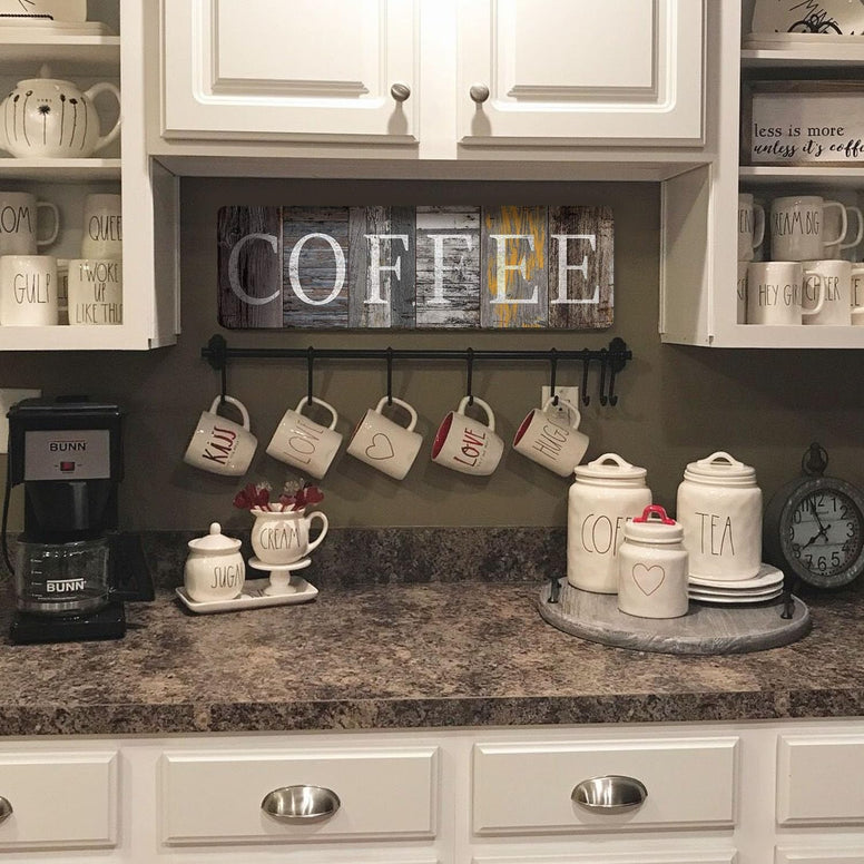 Rustic Coffee Sign Farmhouse Kitchen Decor Sign Printed Wall Hanging Coffee Bar Plaque for Home Office Coffee Counter Decor Vintage Wood Grain Coffee Station Signs by 16x5 inches