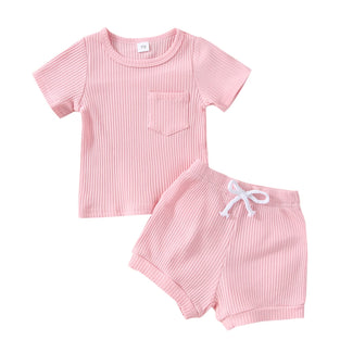 Arvbitana Unisex Toddler Baby Boy Girl Summer Clothes Short Sleeve T-Shirt Tops+Short Pants Ribbed Two Piece Solid Outfit Set (0-3 Months)