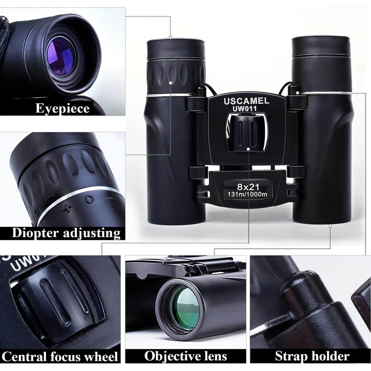 (Black) - USCAMEL 20x22 Compact Zoom Binoculars Folding HD Powerful Mini Telescope Black