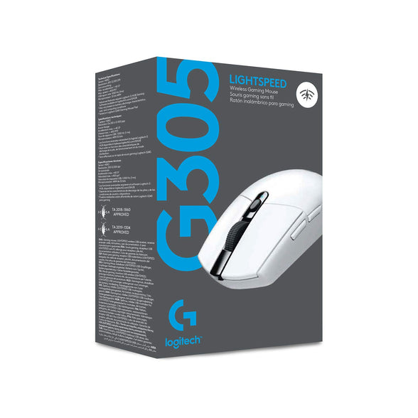 Logitech G305 Lightspeed Wireless Gaming Mouse, HERO Sensor, 12,000 DPI, Lightweight, 6 Programmable Buttons, 250h Battery Life, On-Board Memory, Compatible with PC / Mac - White