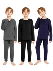 Resinta 3 Sets Boys Thermal Underwear Warm Soft Thermal Top and Long Johns for Boys (7-8 Years)