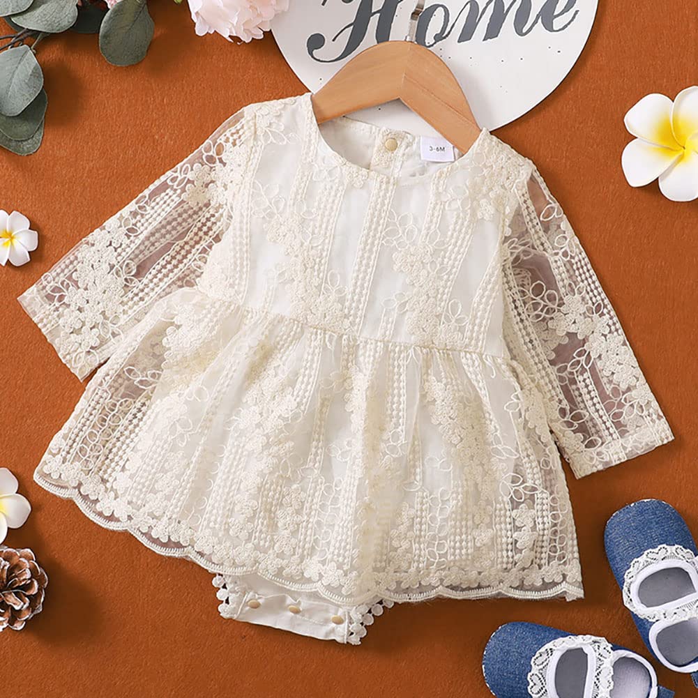 IBTOM CASTLE Baby Girl Summer Clothes Boho Lace Romper Dress Ruffle Embroidered Bodysuits Backless One Piece Jumpsuit Infant Coming Home Onesie Ist Birthday Cake Smash Photoshoot Outfit 3-6 Months