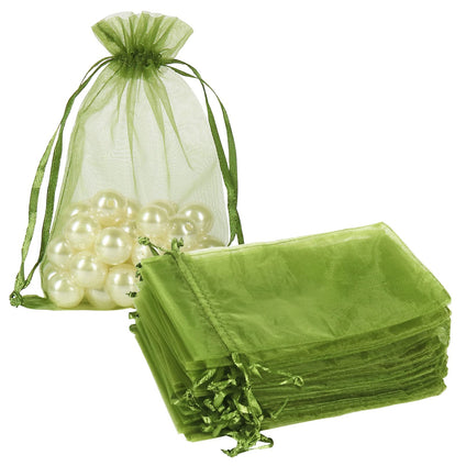 HRX Package 100pcs Organza Drawstring Bags Olive Green, 4 x 6 inch Candy Mesh Gift Bags Jewelry Pouches Small Christmas Sachet